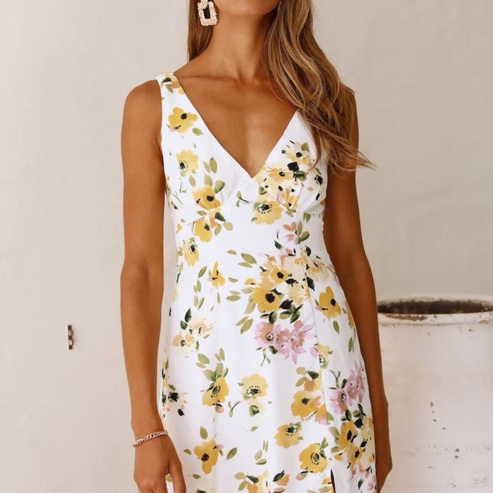 Hello Molly Yellow and Pink Floral Midi Dress